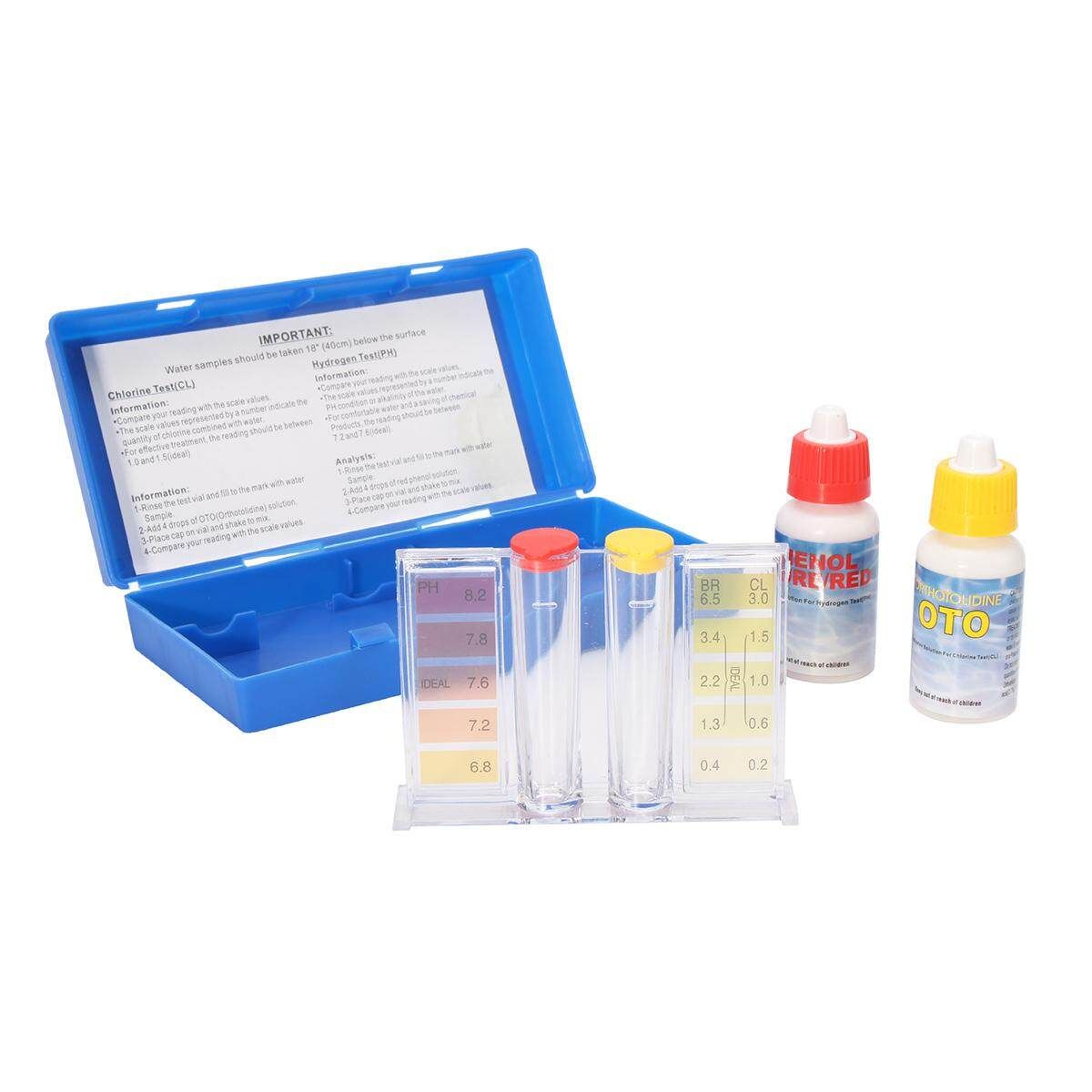 Portable PH, Chlorine Swimming Pool Tester Water Quality Hydrotool Testing Kit Black