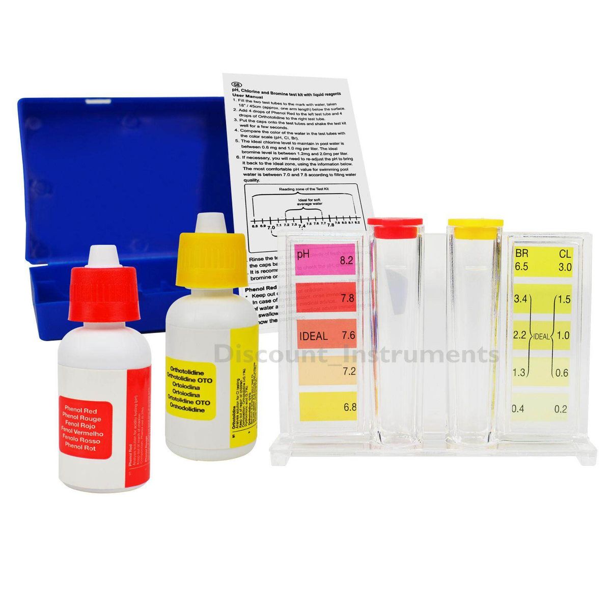Portable PH, Chlorine Swimming Pool Tester Water Quality Hydrotool Testing Kit Black
