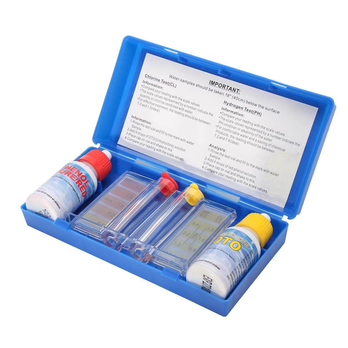 Portable PH, Chlorine Swimming Pool Tester Water Quality Hydrotool Testing Kit Black