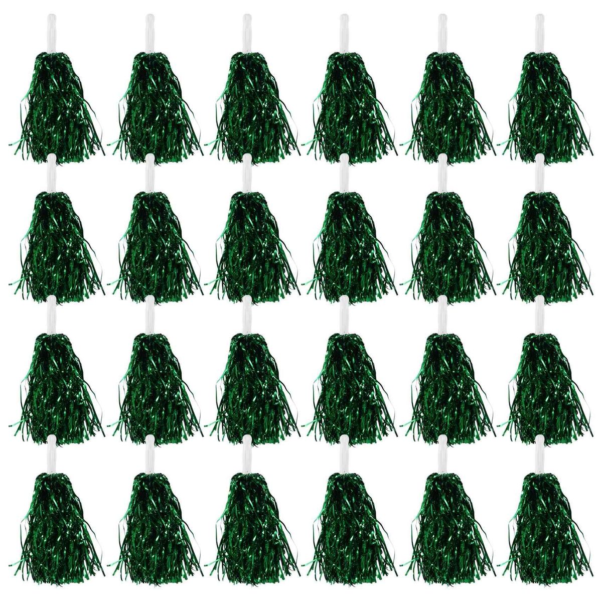 24Pcs Cheerleading Poms Metallic Foil Cheer Poms with Plastic Handle for Adults Kids Cheerleaders Party Green