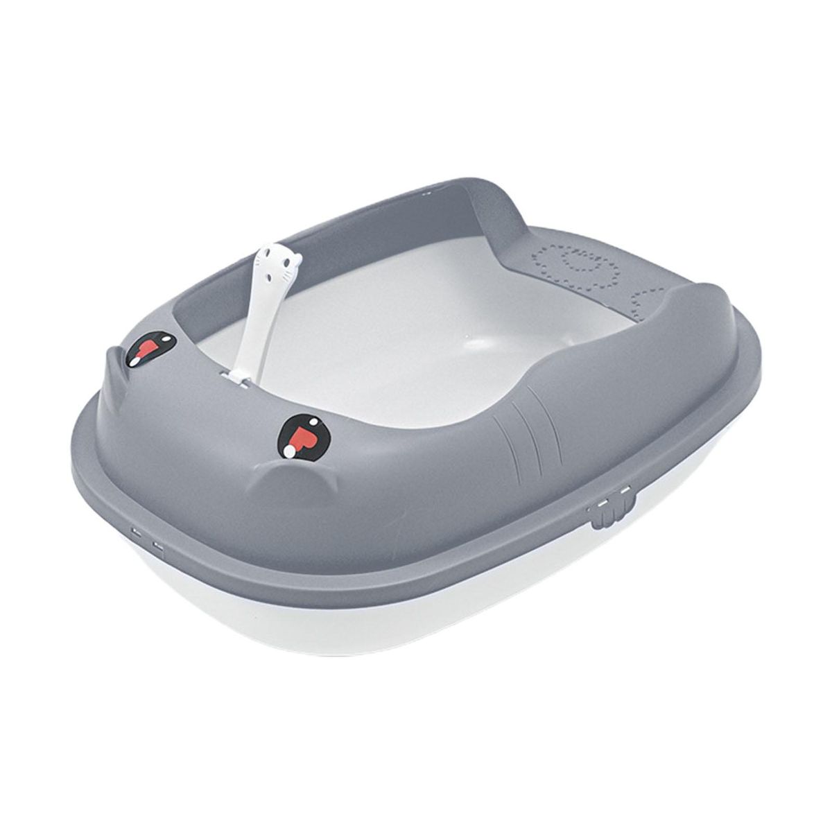 1 Set Cat Toilet Tray Pet Cat Litter Pan with Litter Shovel Grey