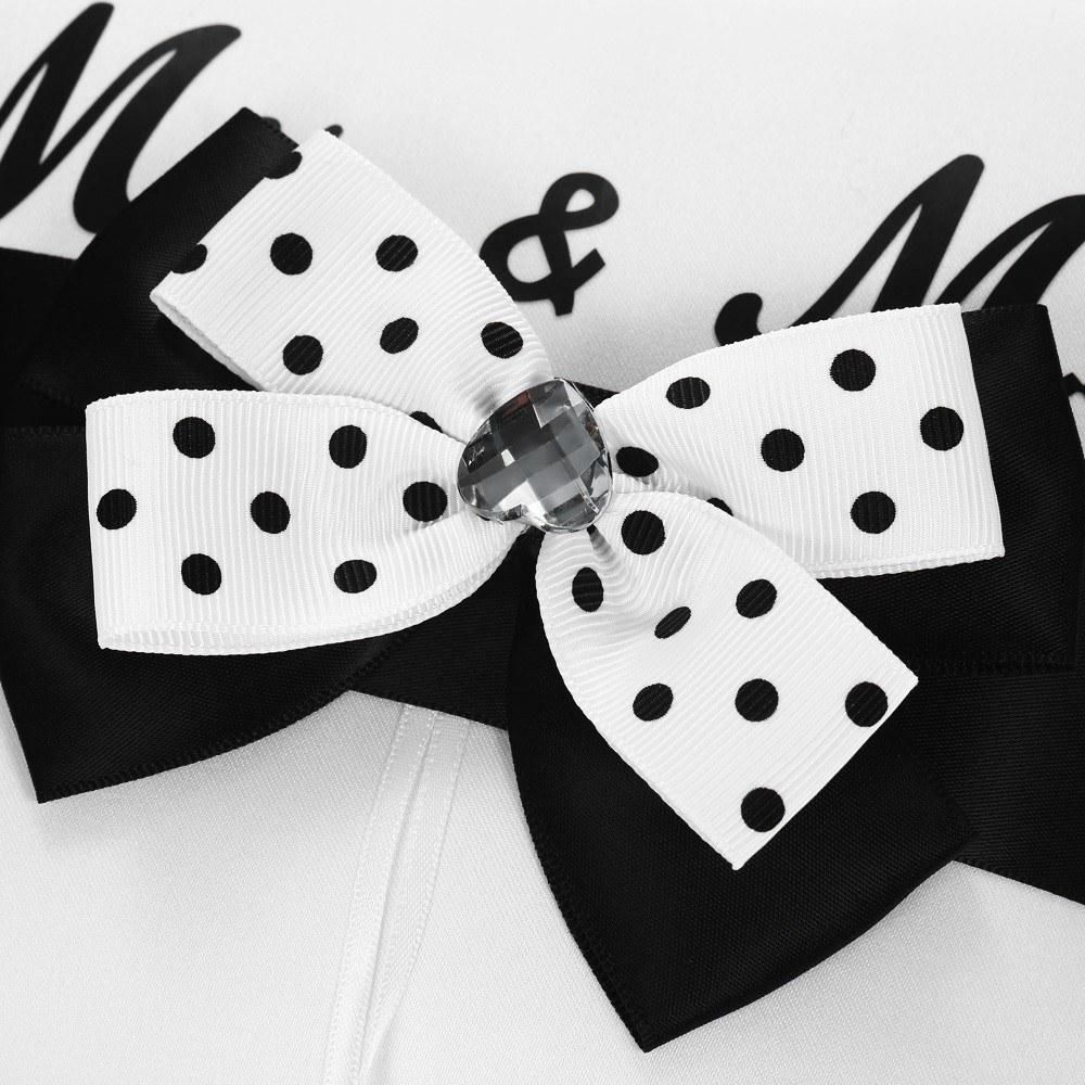 7 * 7 inches White Black Satin Bowknot Wedding Ring Bearer Pillow Wedding Ceremony Decoration Supplies