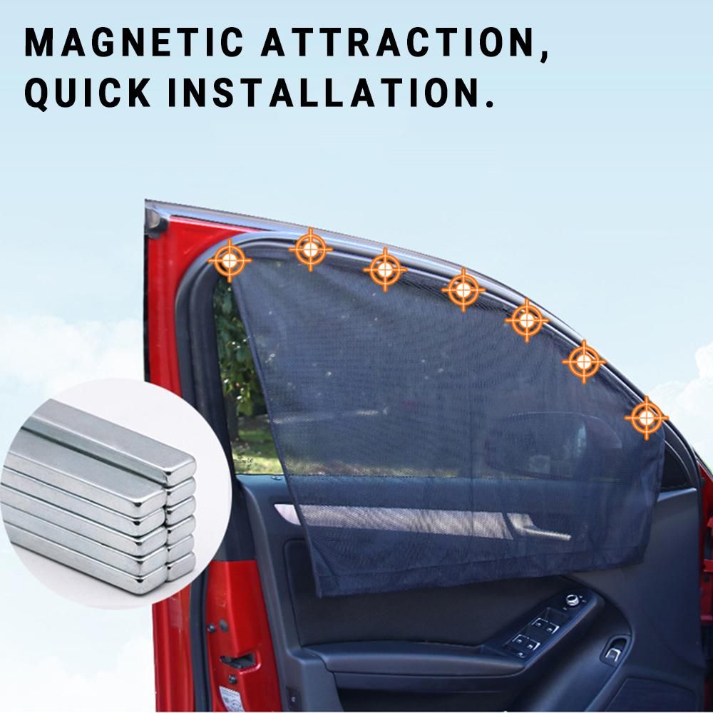 2Pcs Car Window Sun Shade Mesh Fabric Sun Visor Shade Cover Shield UV Protector Auto Sunshade Curtain Magnet Easy Installation