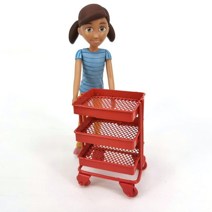 Iron 3 Tier Trolley Storage Rack DIY Doll House Kitchen-Pink