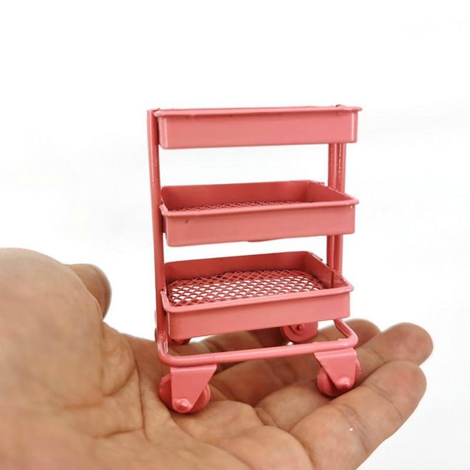 Iron 3 Tier Trolley Storage Rack DIY Doll House Kitchen-Pink