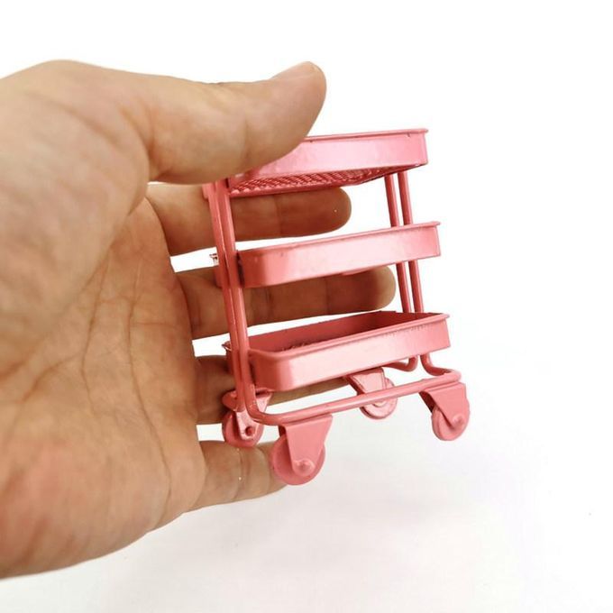 Iron 3 Tier Trolley Storage Rack DIY Doll House Kitchen-Pink