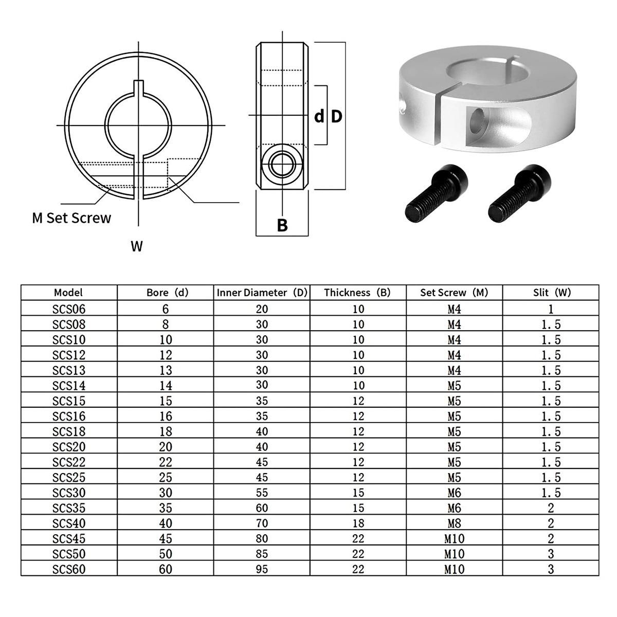 4 Pack Split Shaft Collar Bore 20Mm, Aluminum One Piece