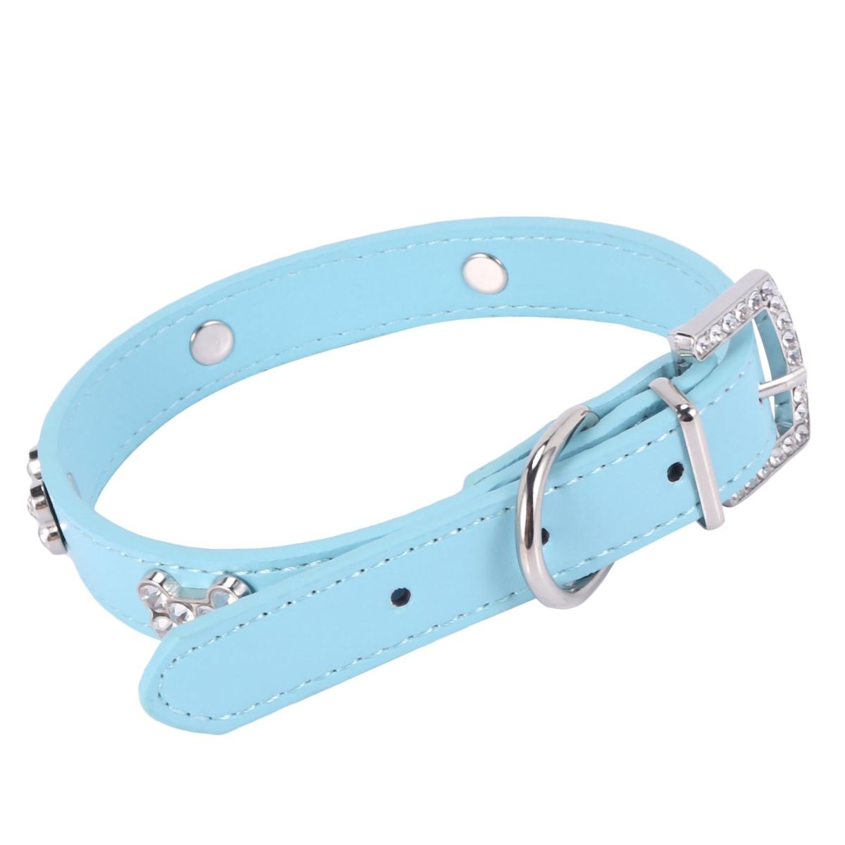 Pet ,Small Dog Collars Crystal With Bone Necklaceblue M