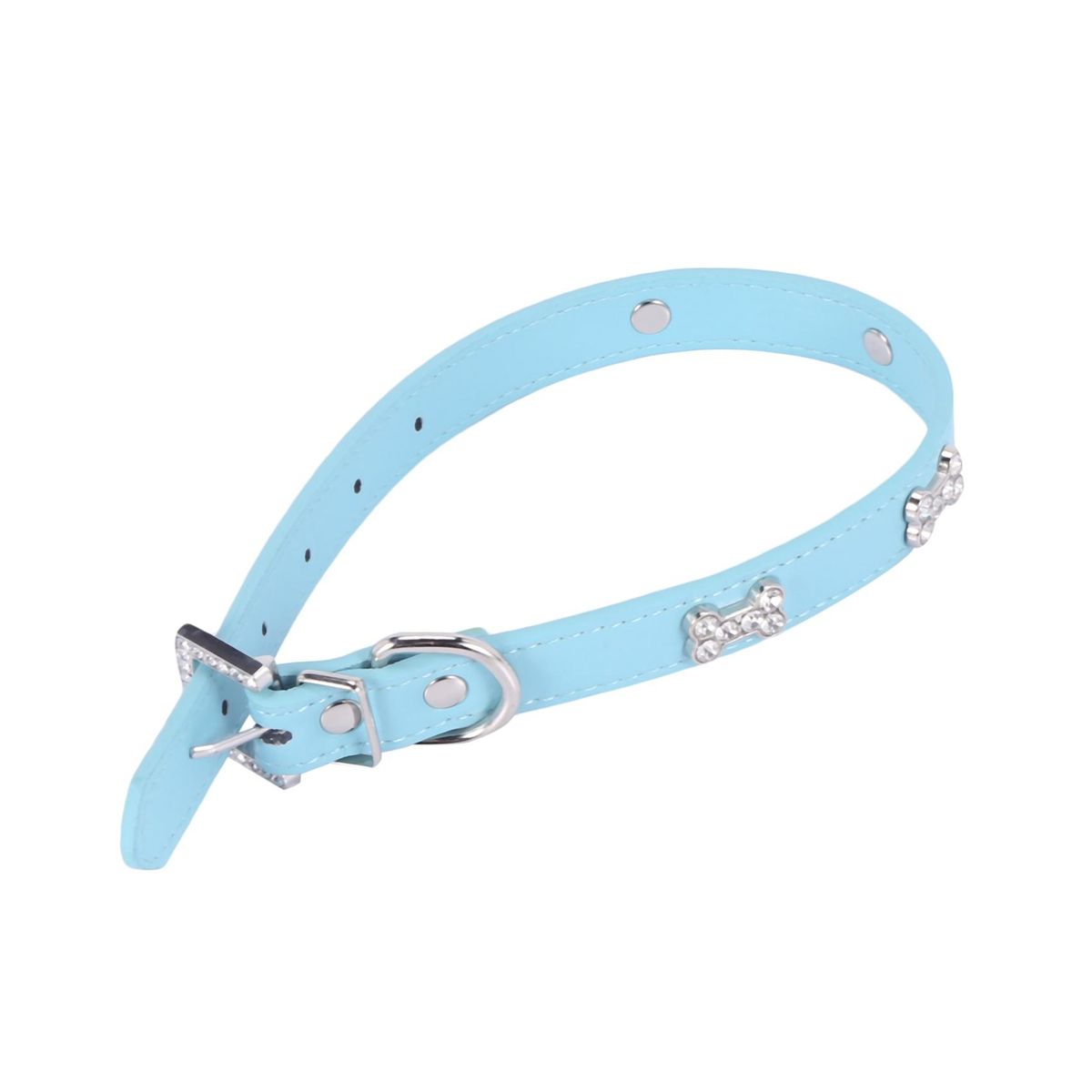 Pet ,Small Dog Collars Crystal With Bone Necklaceblue M