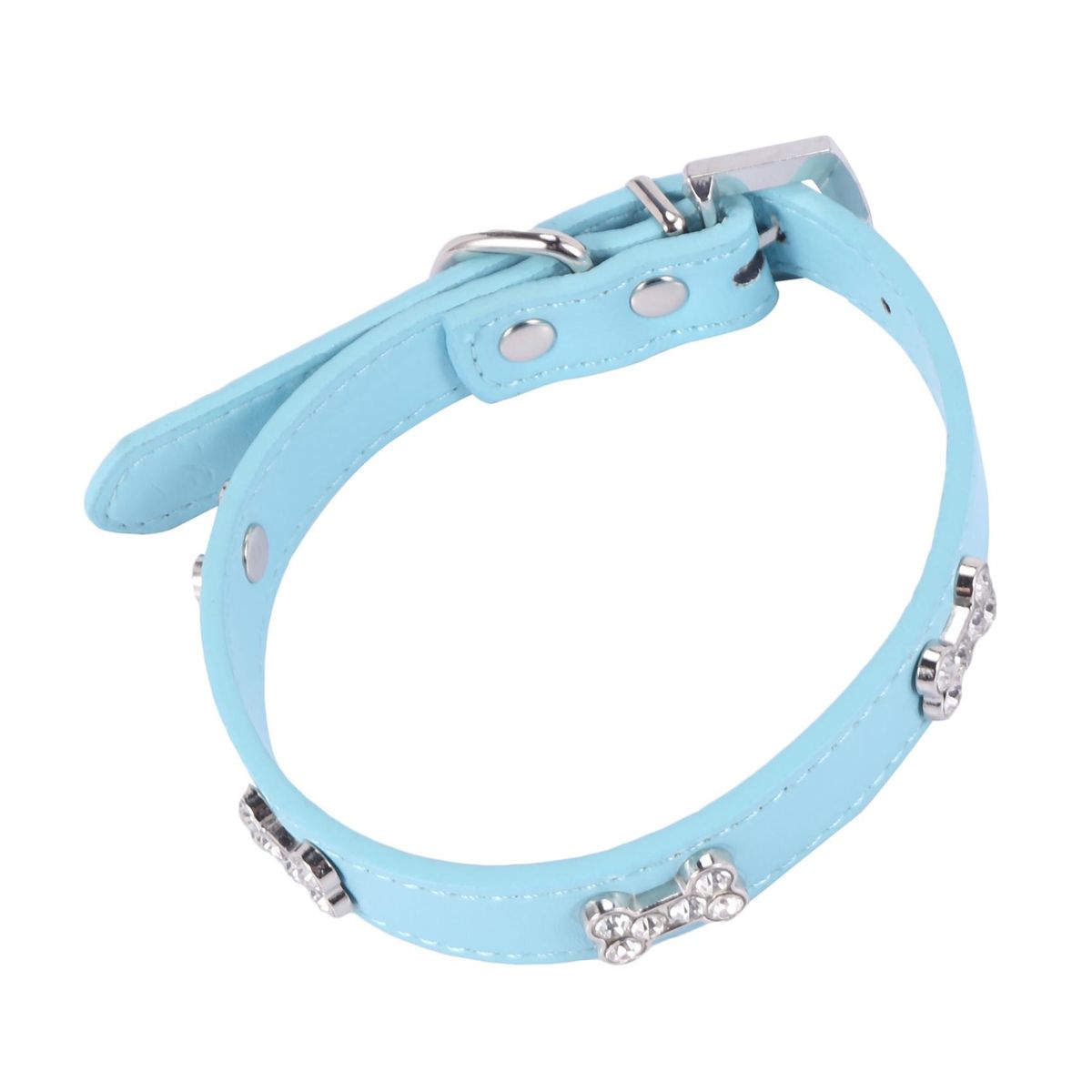 Pet ,Small Dog Collars Crystal With Bone Necklaceblue M