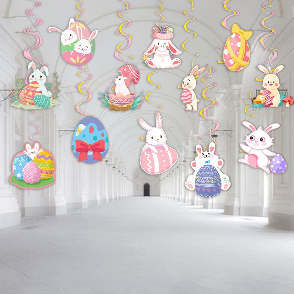Easter Decoration Theme Party Cute Rabbit Egg Spiral Pendant Spiral Flag Props Happy Easter Party Supplies