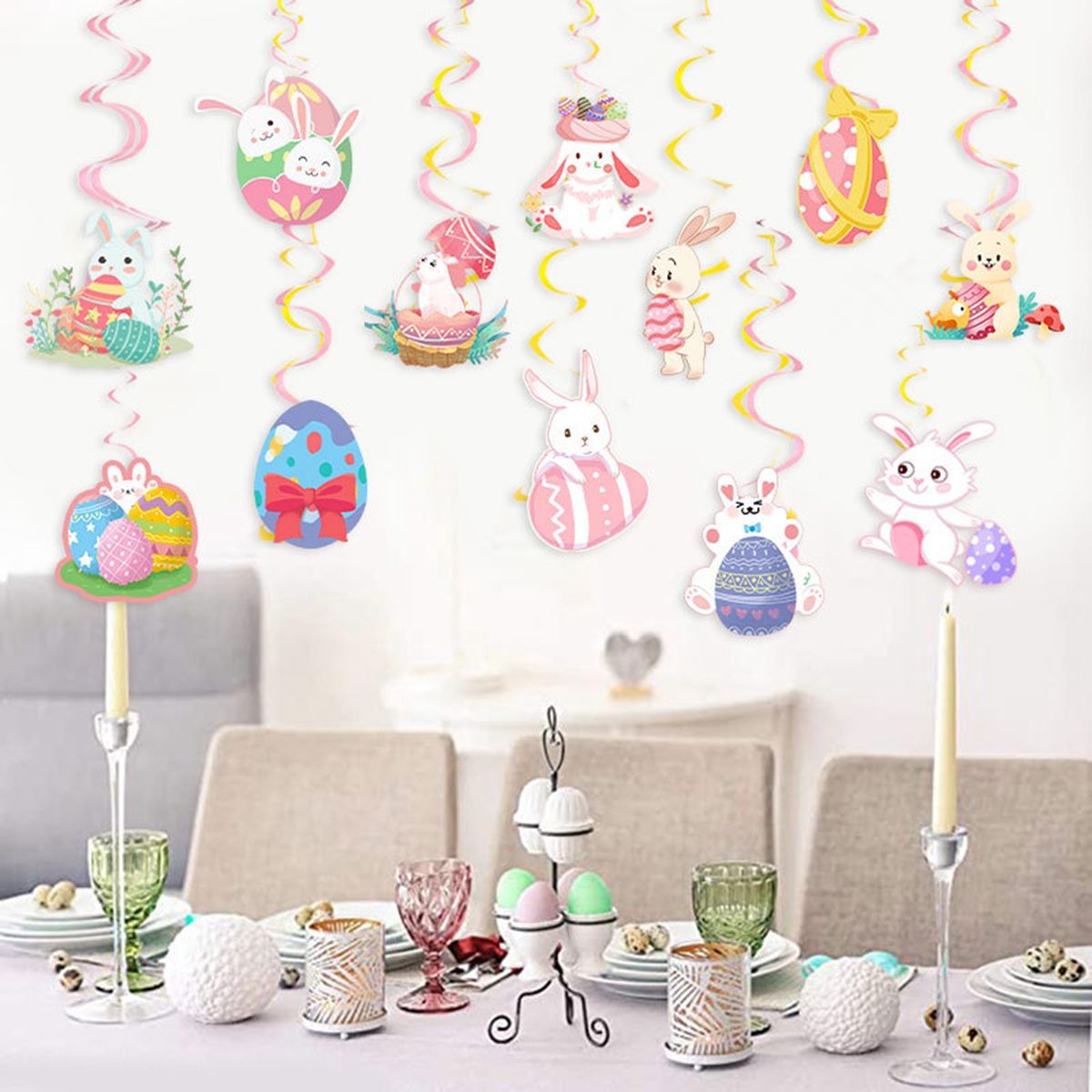 Easter Decoration Theme Party Cute Rabbit Egg Spiral Pendant Spiral Flag Props Happy Easter Party Supplies