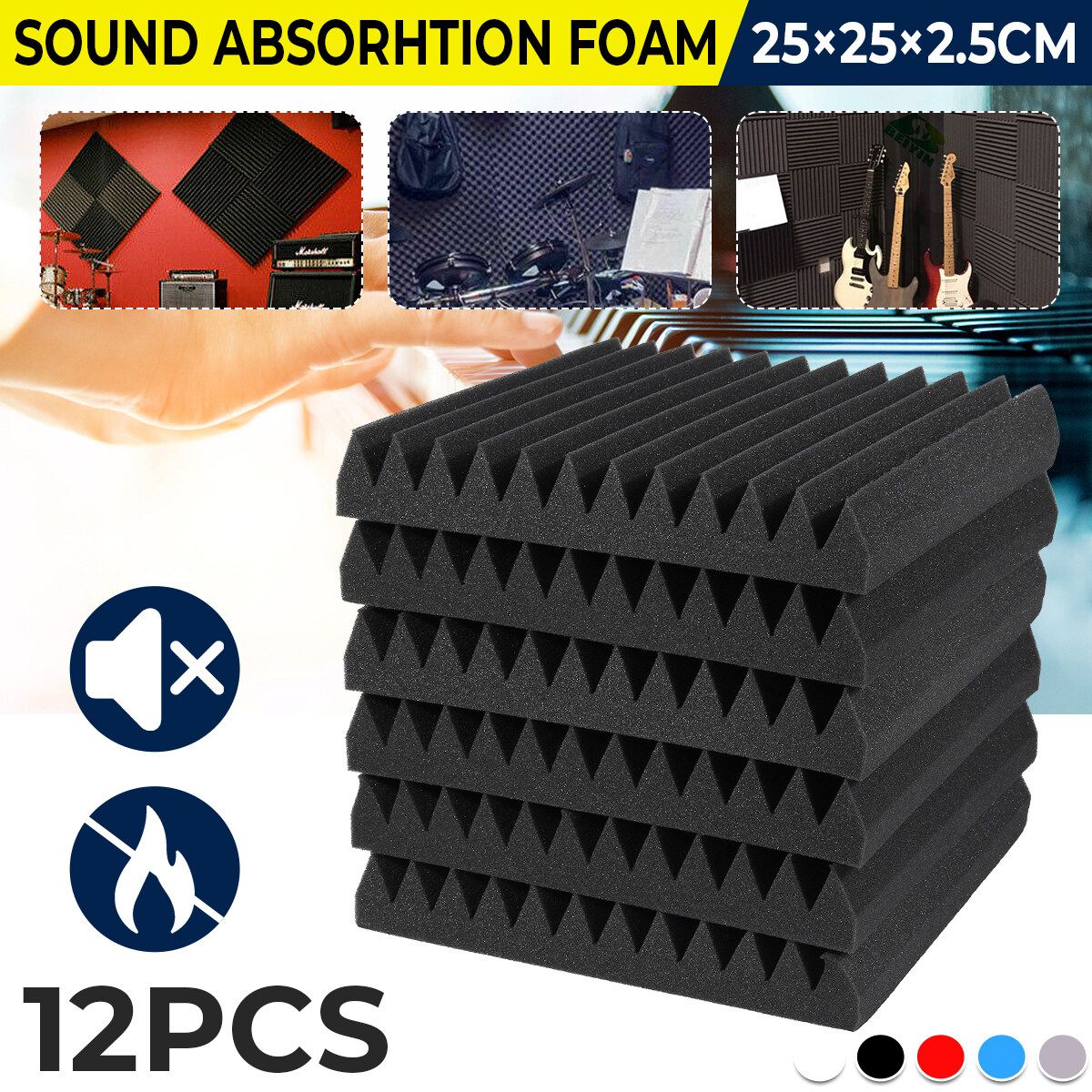 12pcs Soundproof Foam More Durable Soundproof Foam Studio Foams Acoustic Wall Panel Sound Insulation Foam Studio Wall Tiles Black