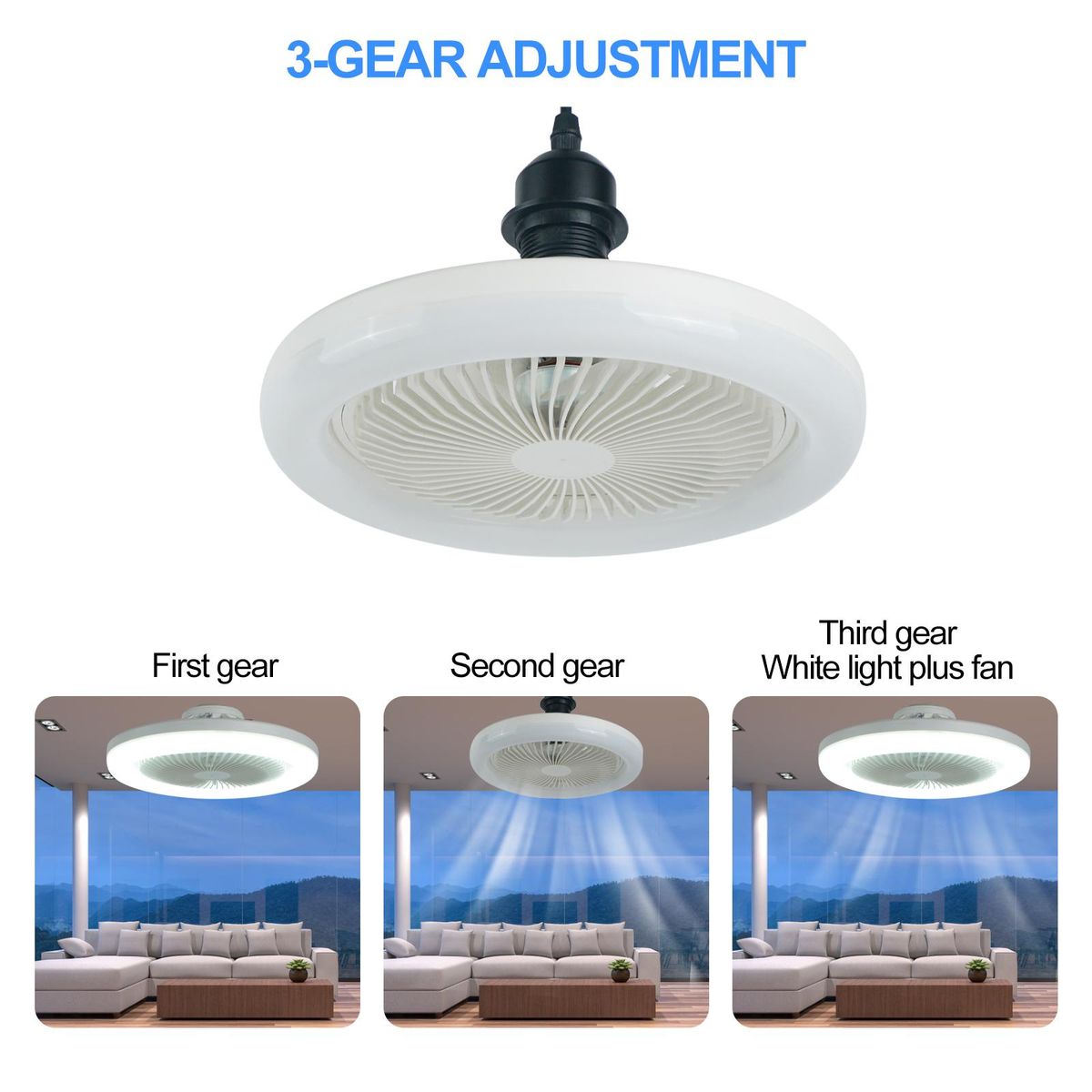 E27 Lamp Head Ceiling Dual-purpose Fan Lamp 3-Gear Adjustment Small Ceiling Fan Light for Kids Room Bedroom