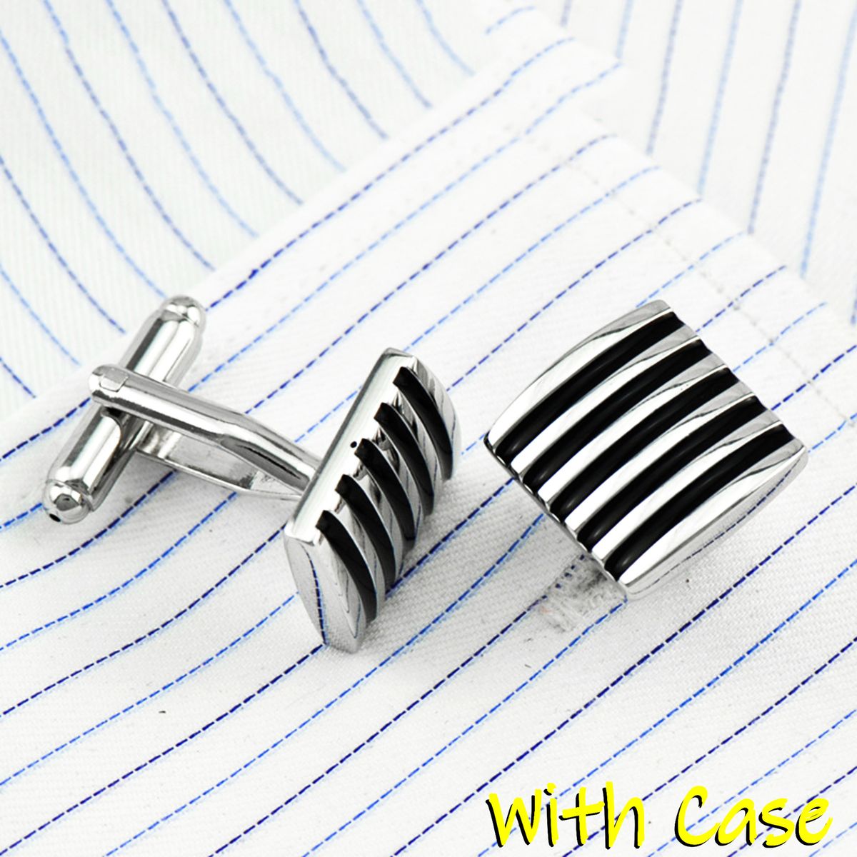 Silver & Black Plated Men Cufflinks Ridge Groove Pattern Cuff Links For Bosses