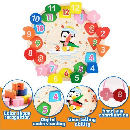 Early Learning Educational Toy Gift Wooden Shape Color Sorting Clock Baby Kids Teaching Time Number Blocks