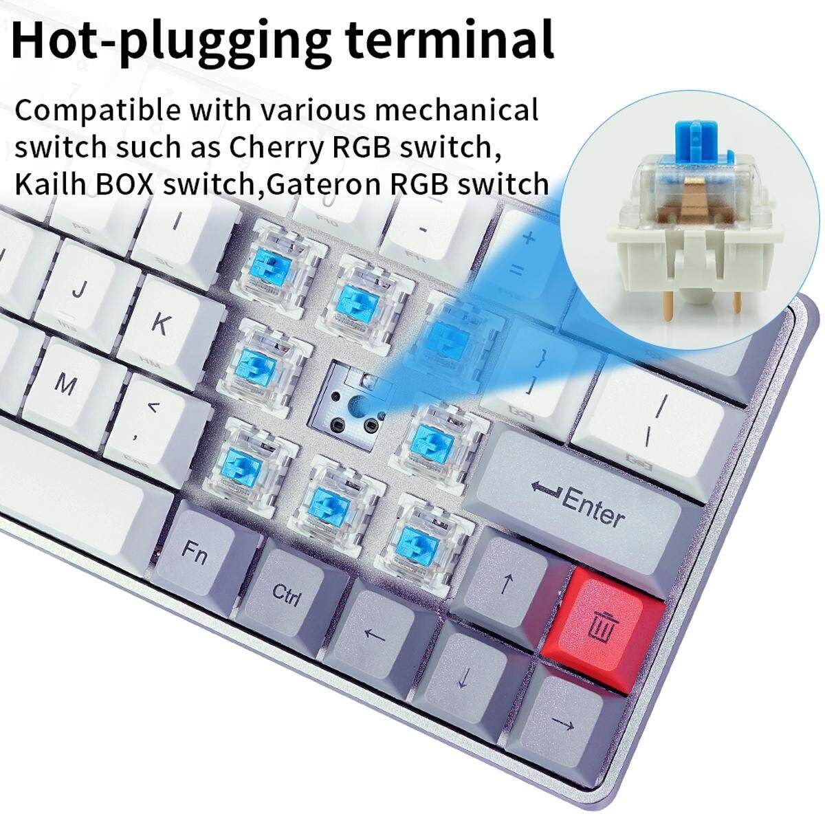 GK64 Aluminum Alloy Case PBT Keycaps Gateron Switch Hot Swappable RGB Mechanical Keyboard-Red/Brown/Blue Switch Green Axis