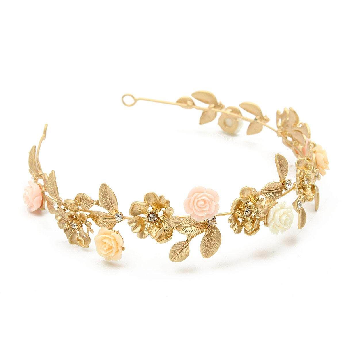 Wedding Bridal Crystal Flower Gold Hair Accessories Crown Headband Tiara Jewelry