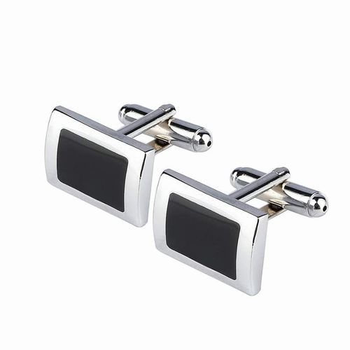 Men's Plain Black Rectangle Cufflink