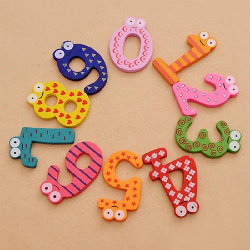 10Pcs Cute Wooden Fridge Magnet Number 0-9 Kids Colorful-