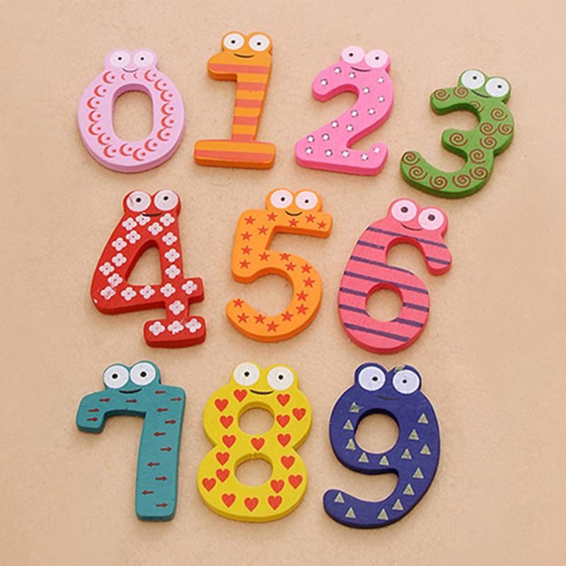 10Pcs Cute Wooden Fridge Magnet Number 0-9 Kids Colorful-