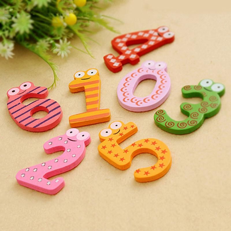 10Pcs Cute Wooden Fridge Magnet Number 0-9 Kids Colorful-