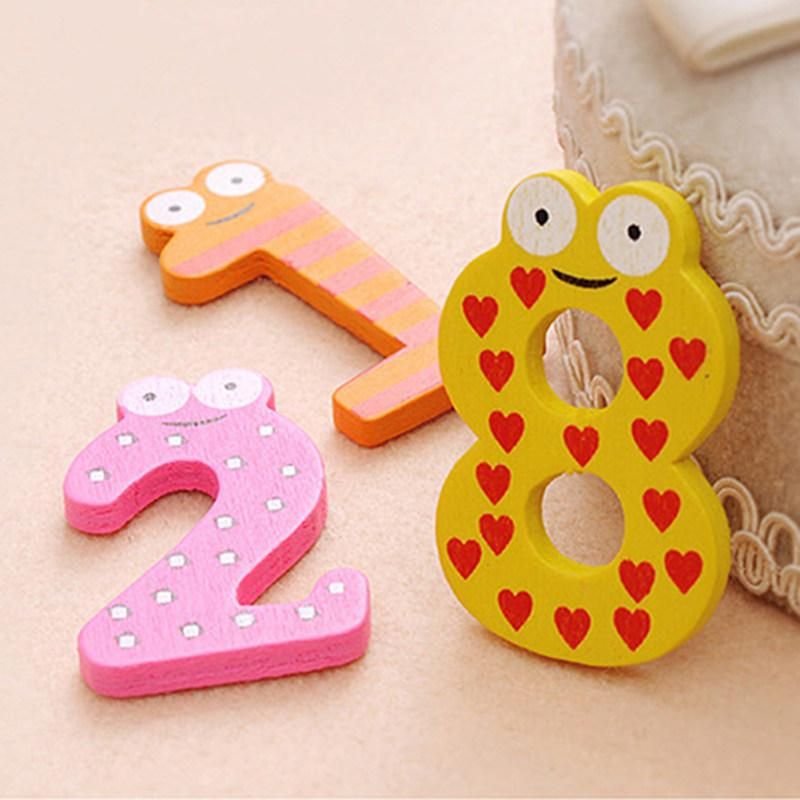 10Pcs Cute Wooden Fridge Magnet Number 0-9 Kids Colorful-