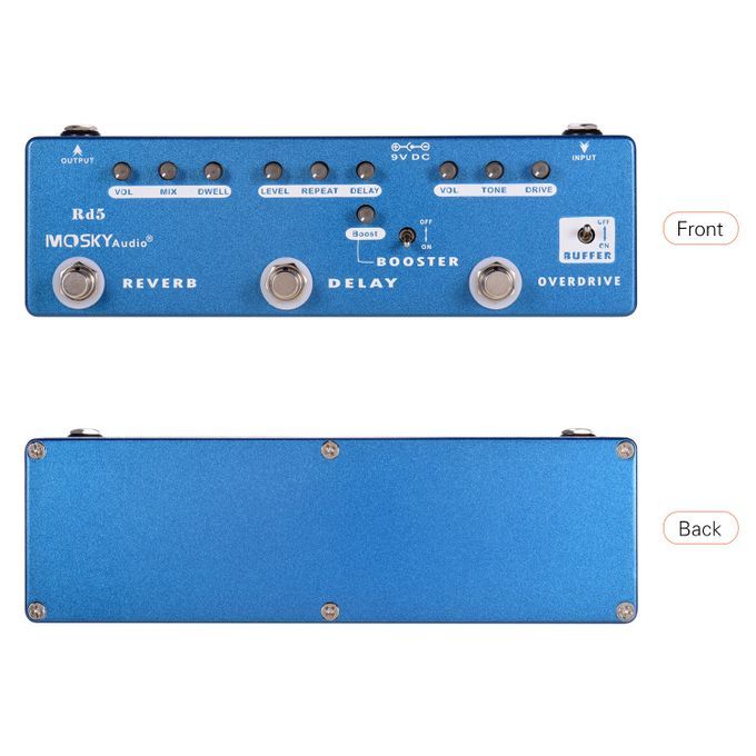 MOSKY RD5 5-in-1 Guitar Multi-Effects Pedal Reverb + Delay