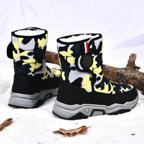 Children's Outdoor Snow Boots Plush Lining Warm Non-slip Boots-Black Yellow