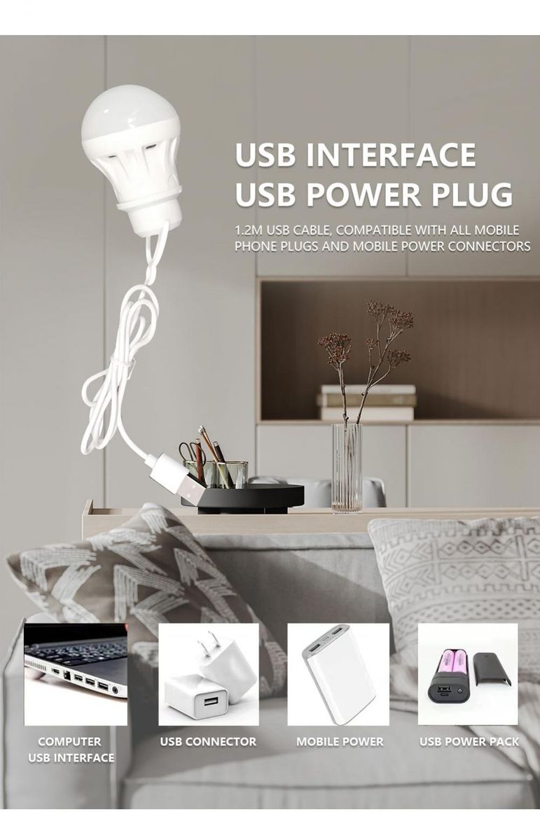 2pcs USB LED Light Bulb Portable Camping Light Mini Light Bulb 5V Power Fishing Outdoor Lighting