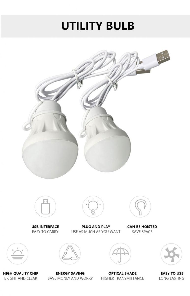 2pcs USB LED Light Bulb Portable Camping Light Mini Light Bulb 5V Power Fishing Outdoor Lighting
