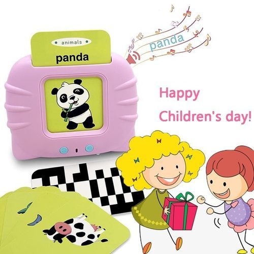 Cute Cartoon Cat Preschool Learning Toys Kids Safety Material Audible Flash Cards Early Educational Machine Children's Day Gift(Blue)
