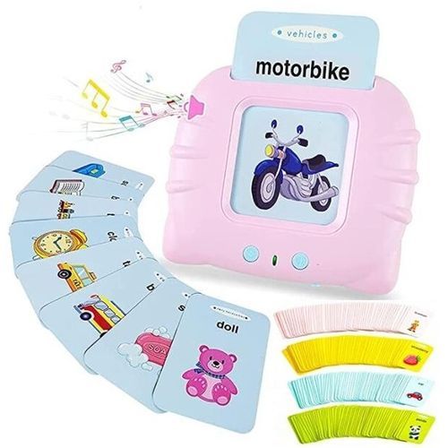 Cute Cartoon Cat Preschool Learning Toys Kids Safety Material Audible Flash Cards Early Educational Machine Children's Day Gift(Blue)