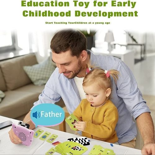 Cute Cartoon Cat Preschool Learning Toys Kids Safety Material Audible Flash Cards Early Educational Machine Children's Day Gift(Blue)
