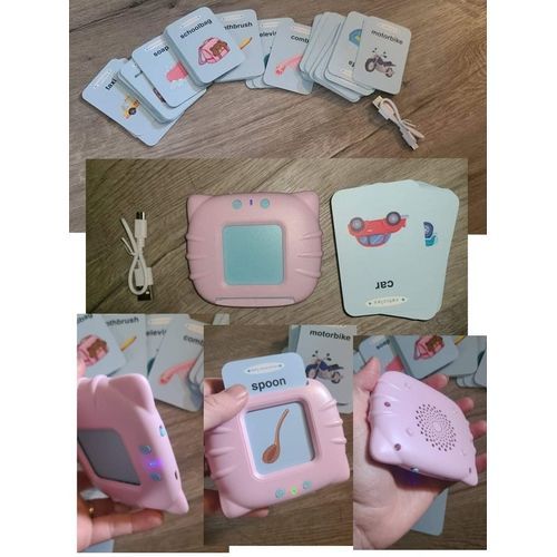 Cute Cartoon Cat Preschool Learning Toys Kids Safety Material Audible Flash Cards Early Educational Machine Children's Day Gift(Blue)