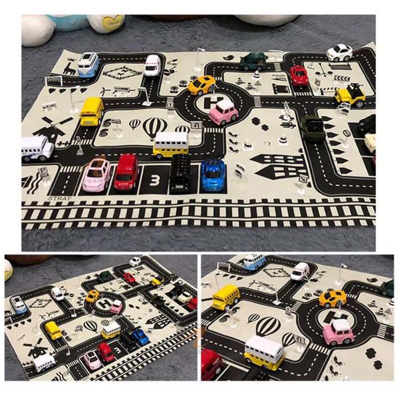83x59cm Kids Car City Road Play Mat Carpet Traffic Signs-