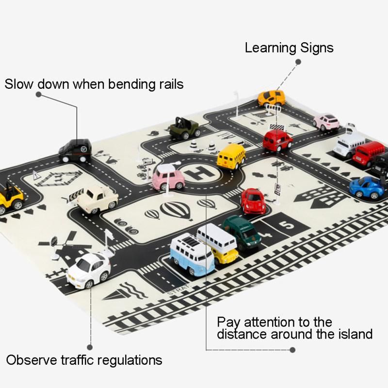 83x59cm Kids Car City Road Play Mat Carpet Traffic Signs-
