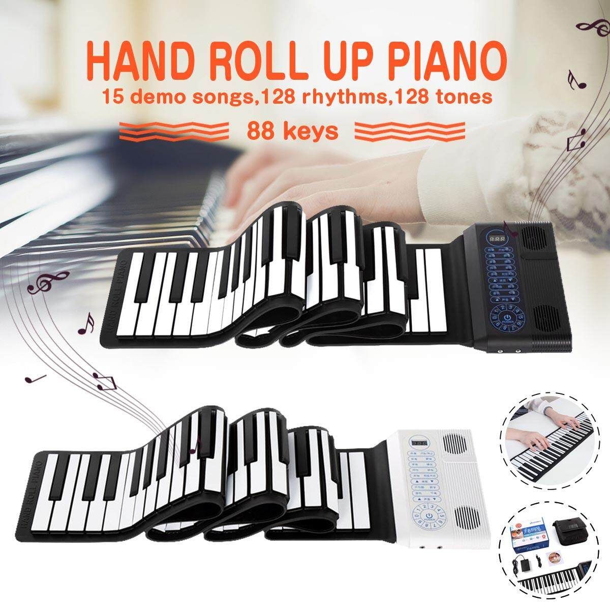 Portable Iword S3088 88 Keys Professional Hand Roll Up Piano Built In Dual Speakers Black
