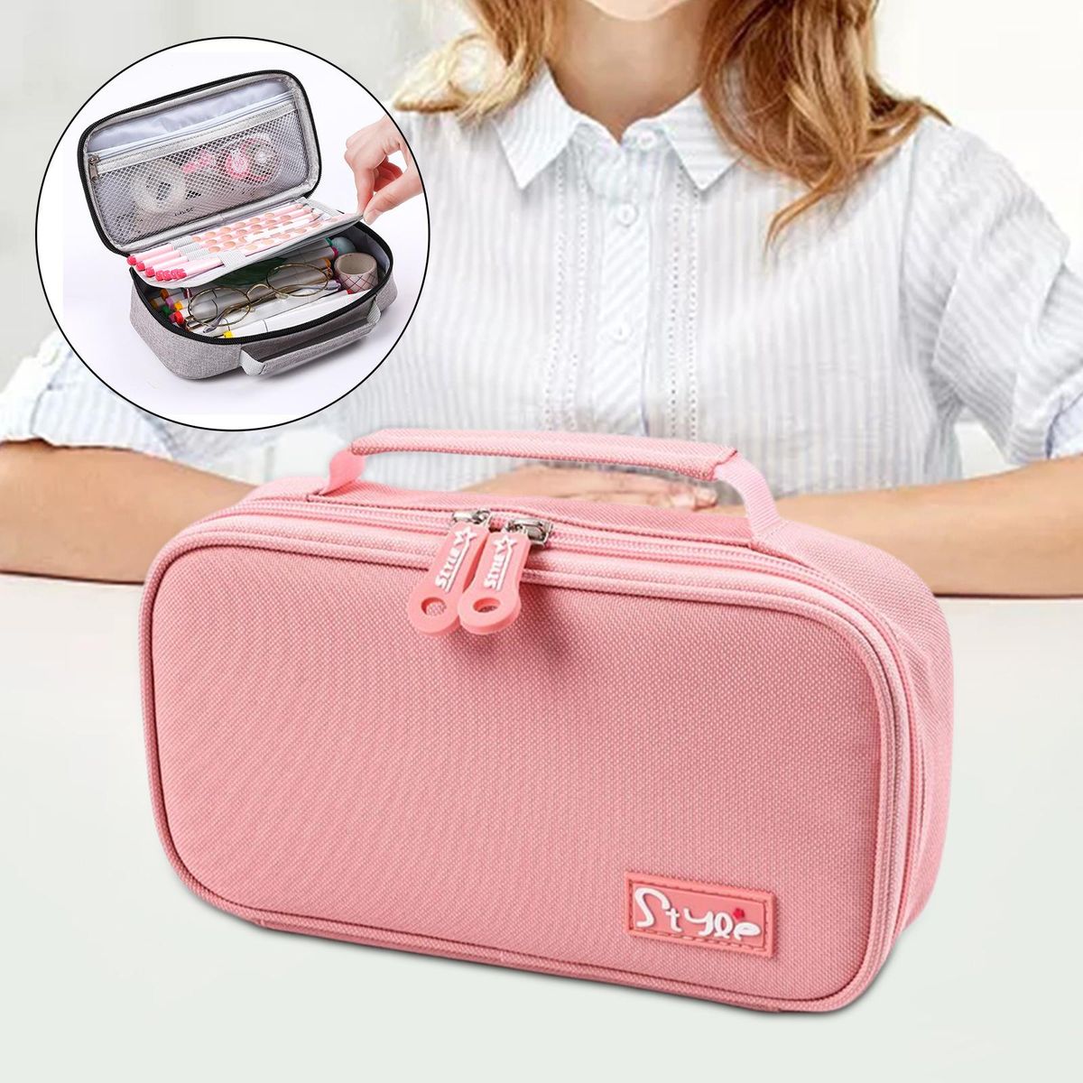 School Office  Travel Double Layer Gift Pink