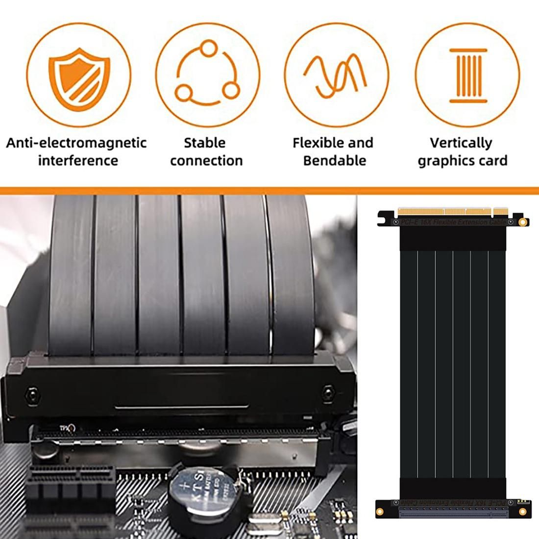 PCIE 3.0 Graphics Card Extension Cable PCI-E 16X to 16X Right Angle GPU Extension Cable Mining Card Connector 20 cm