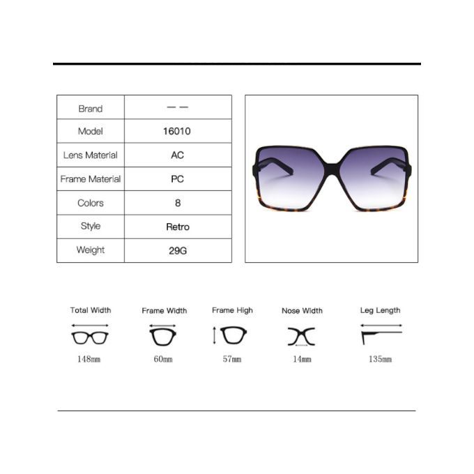 Ladies Fashion Big Frame Sunglasses-Black