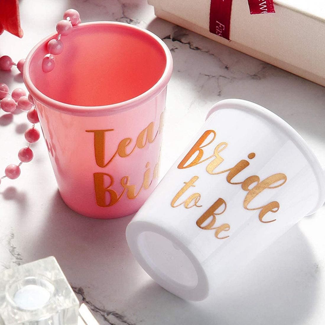 5 Pcs Team Bride to Be Cup Plastic Shot Glasses Necklace Beads Drinking Cups for Wedding Bridal Shower(Rose Red+ White)