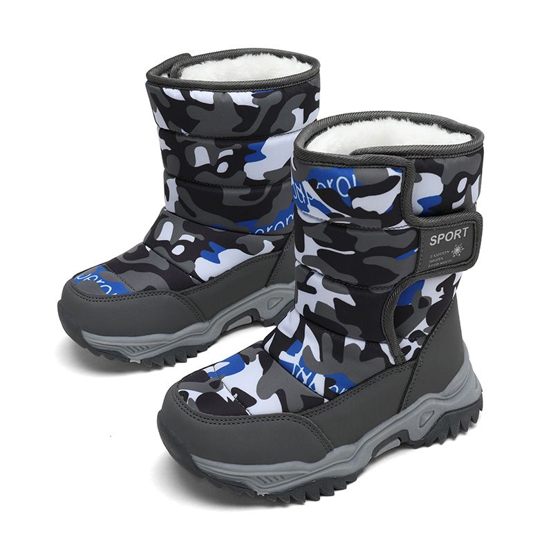 Children's Outdoor Snow Boots Plush Lining Warm Non-slip Boots-Grey