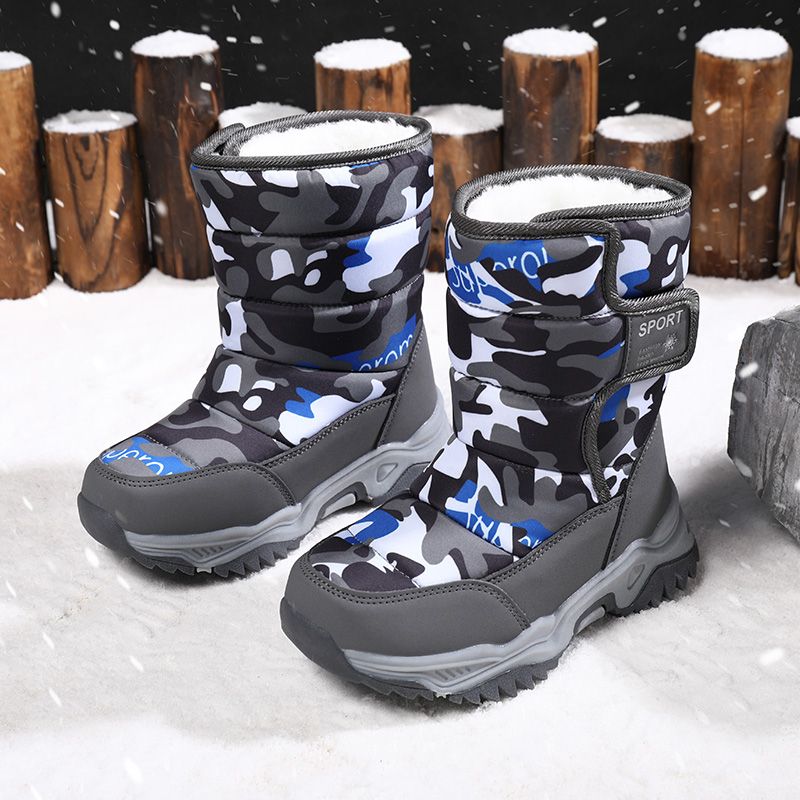 Children's Outdoor Snow Boots Plush Lining Warm Non-slip Boots-Grey