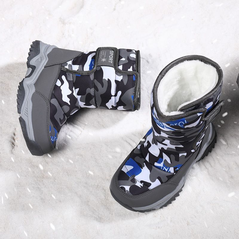 Children's Outdoor Snow Boots Plush Lining Warm Non-slip Boots-Grey