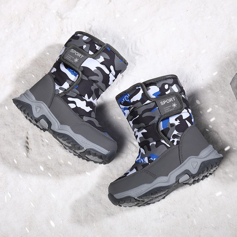 Children's Outdoor Snow Boots Plush Lining Warm Non-slip Boots-Grey