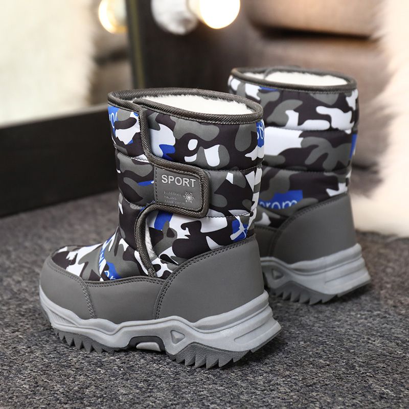 Children's Outdoor Snow Boots Plush Lining Warm Non-slip Boots-Grey
