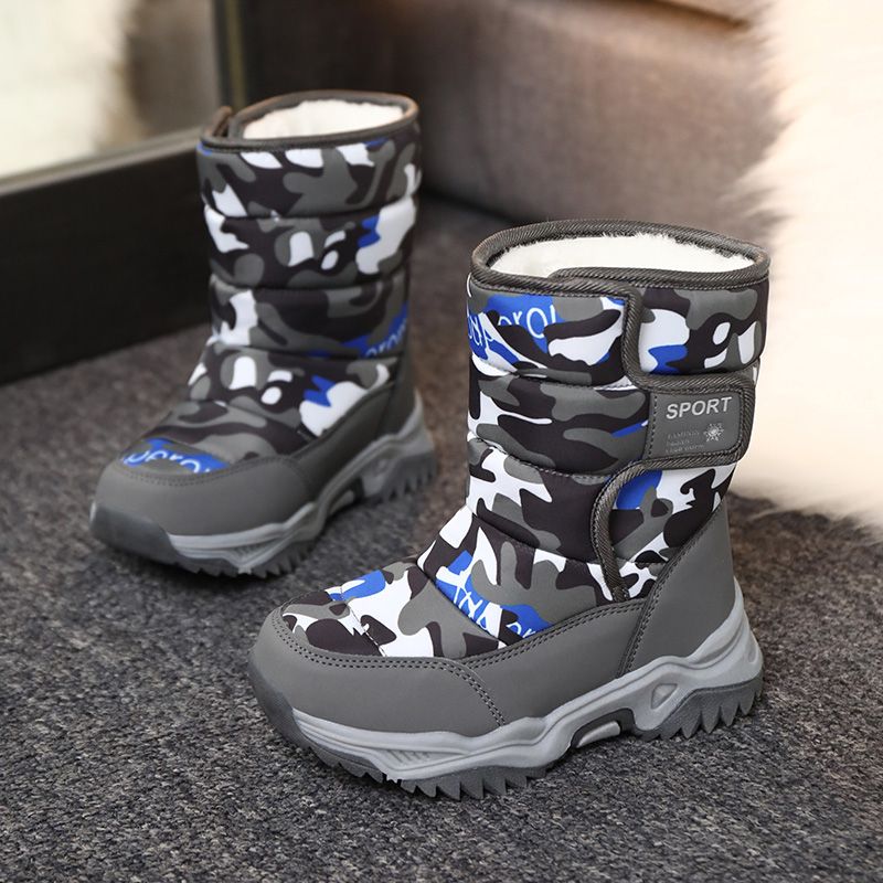 Children's Outdoor Snow Boots Plush Lining Warm Non-slip Boots-Grey