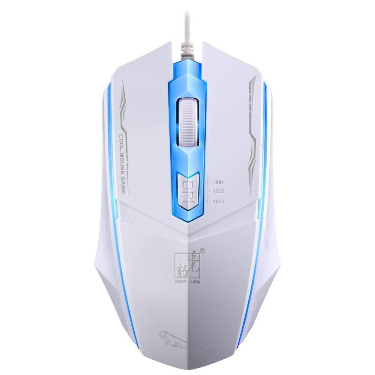 LED Wired Optical Backlight Gaming Mouse 4 Button 1600 DPI PC Laptop USB - White