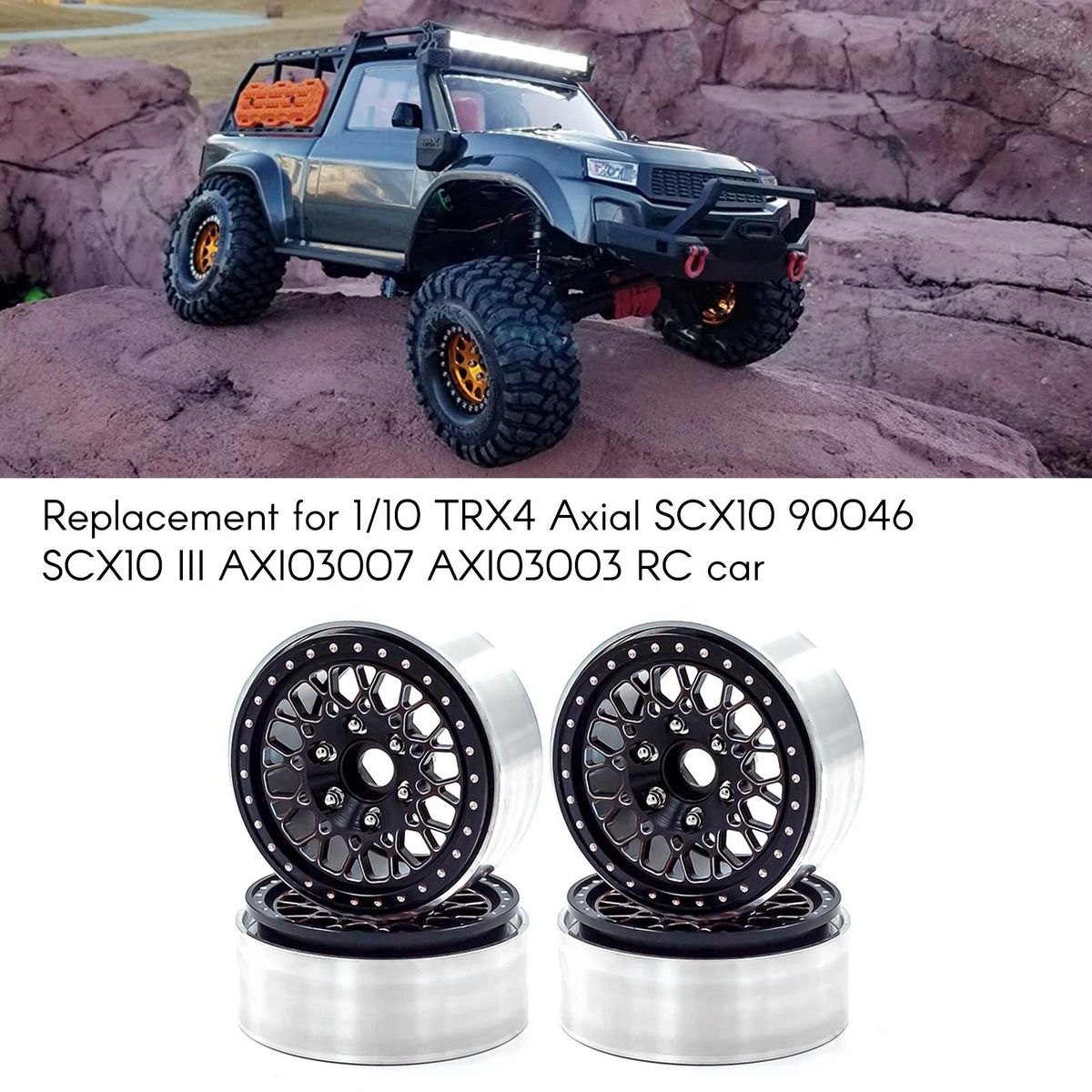 Aluminum Alloy Wheel Rim Beadlock Wheel Rims Hub 4pcs 1.9inch Replacement for 1/10 TRX4 Axial SCX10 90046 SCX10 III AXI03007 AXI03003 RC Car